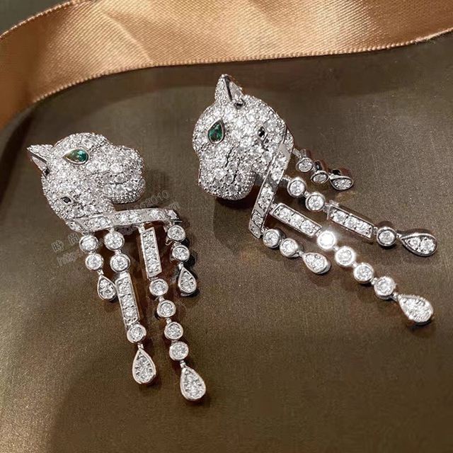 Cartier首飾 卡地亞SOLEIL時尚滿鑽斑點豹流蘇綠寶石耳釘 Cartier耳環  zgk1387